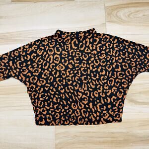 Ann Taylor Brown Black Leopard Print Stretch Dolman Sleeve Top Size Small